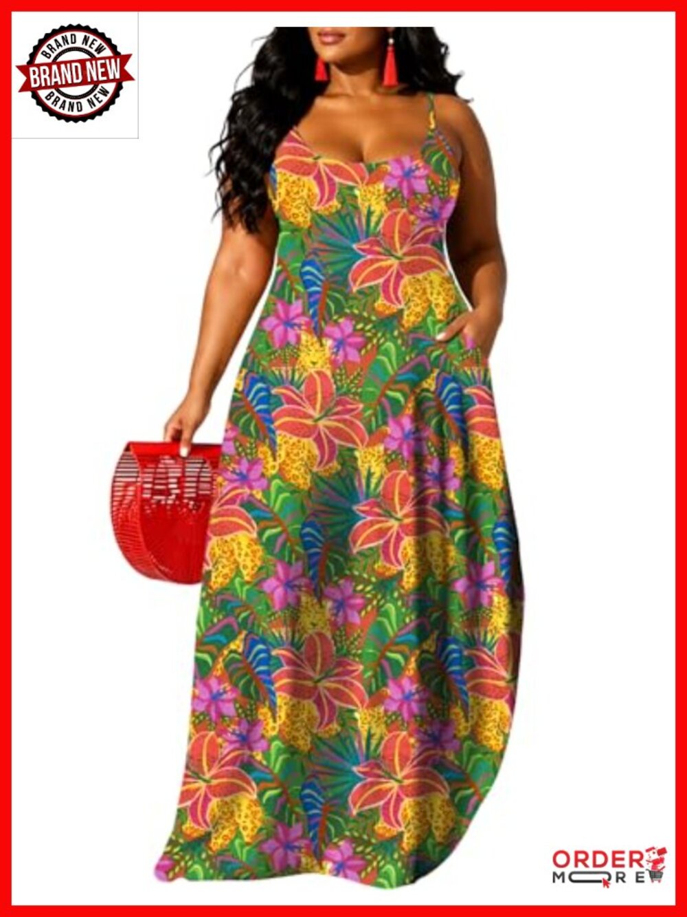 Maxi Dress with Adjustable Straps and Side Pockets - Picture 1 of 6